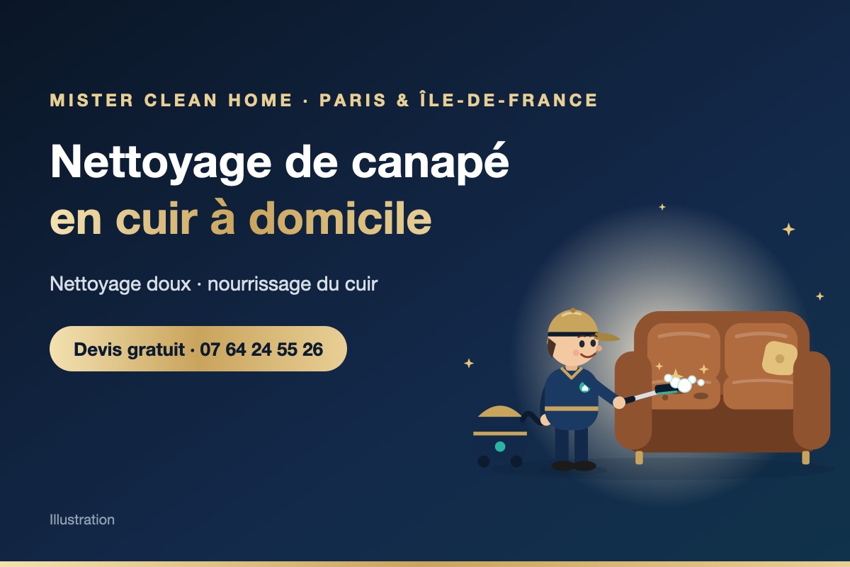 Nettoyage et soin de canapé en cuir à Paris et en Île-de-France – illustration Mister Clean Home
