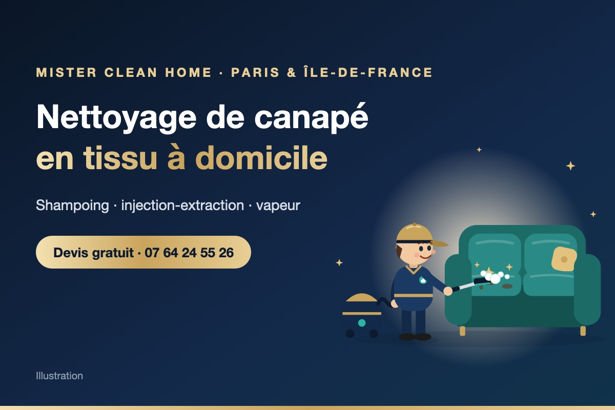 Nettoyage de canapé en tissu à domicile à Paris et en Île-de-France – illustration Mister Clean Home
